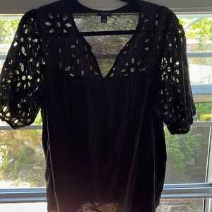 Dressy blouse with lace sleeves and front, size L